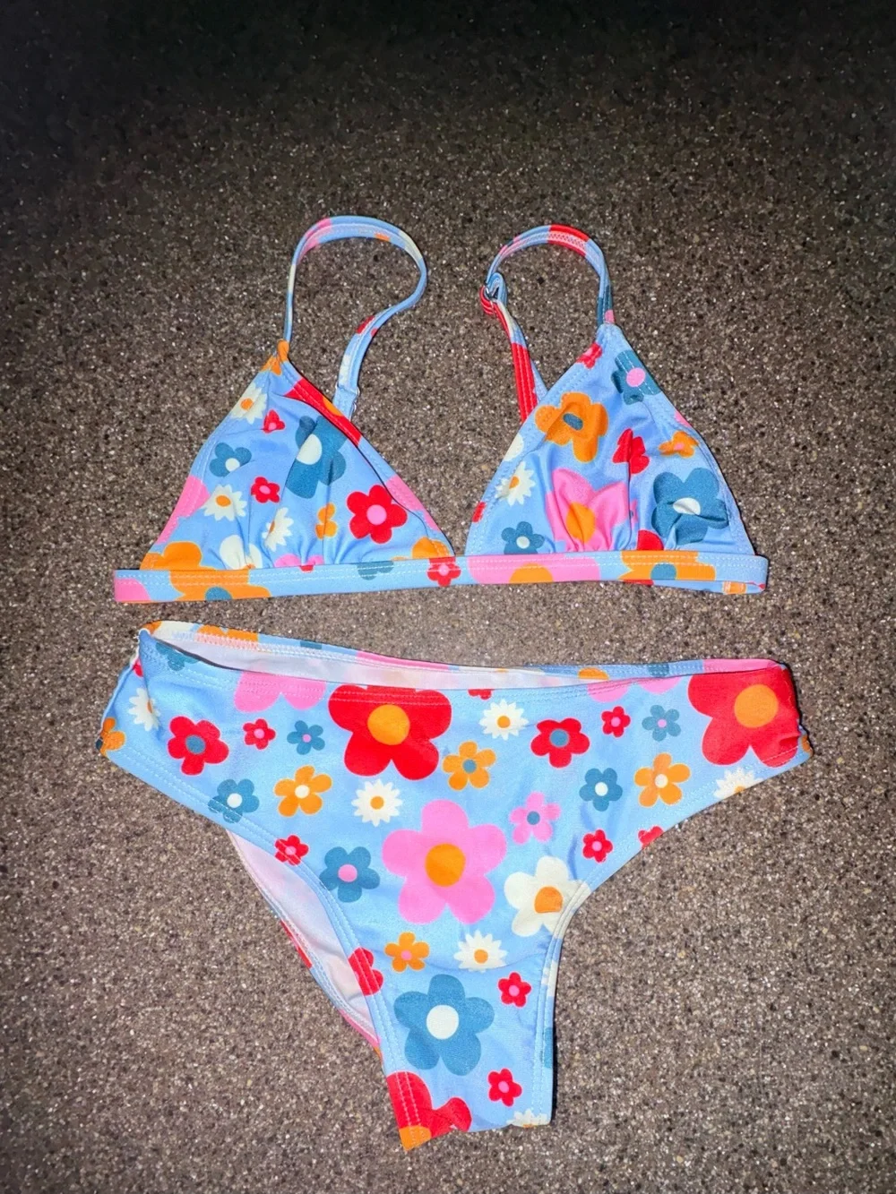SHEIN Light Blue Floral Kids Bikini Set with Sarong